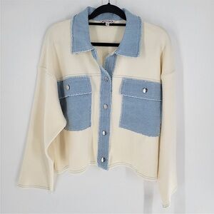 EUC Nanette Lepore Raw Edge Trucker Jacket Shacket in Cream